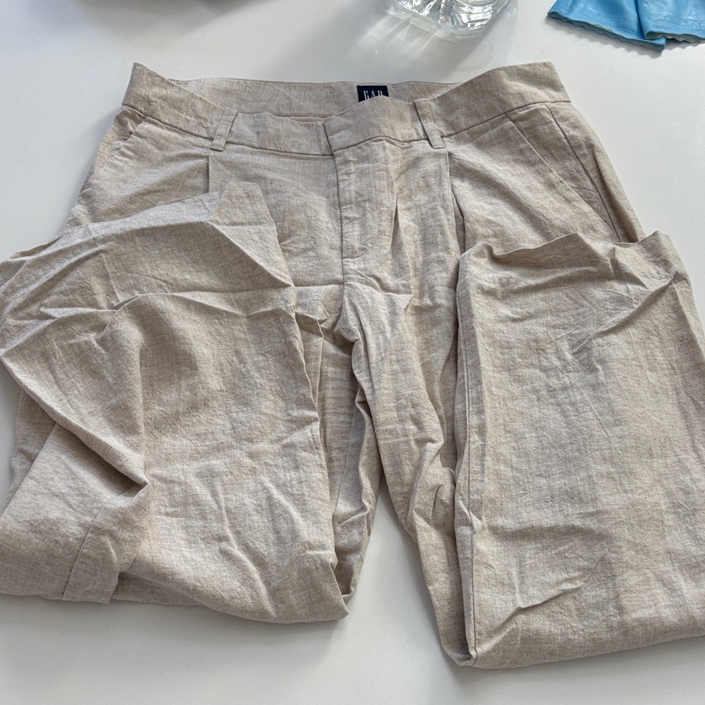 GAP Beige Wide Linen Trousers Sz 10P - Picture 4 of 9
